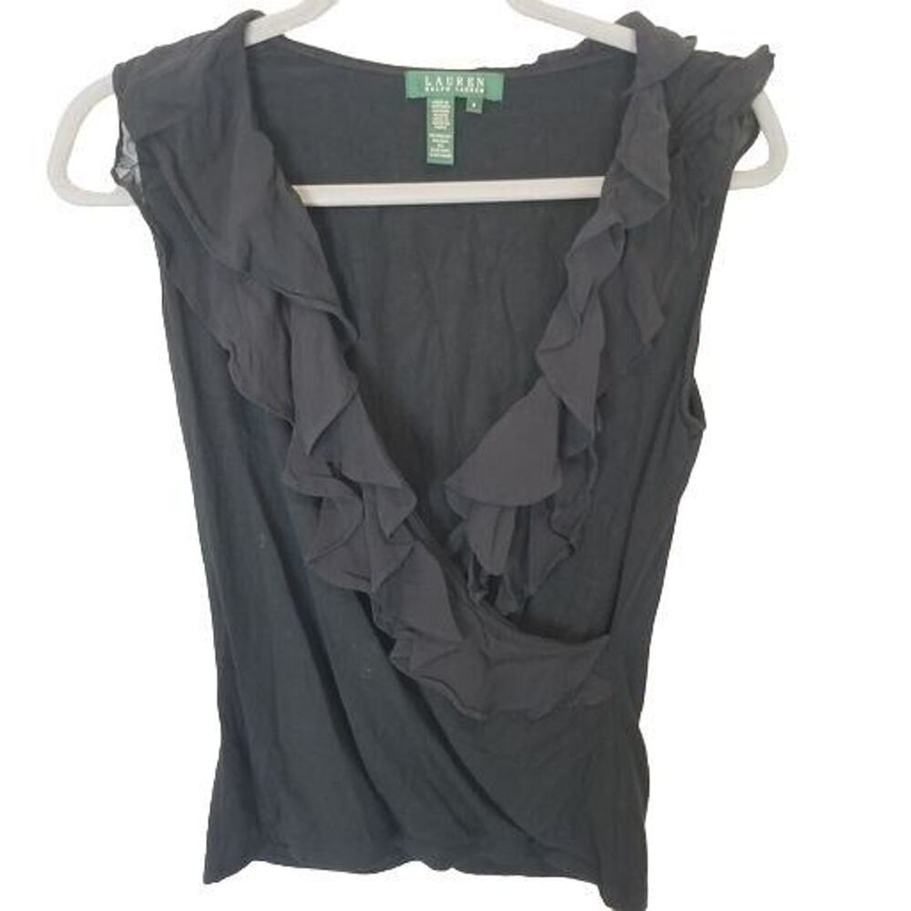 Lauren Ralph Lauren Womens Ruffle Surplice Top Size S Classic Stretch Whimsigoth